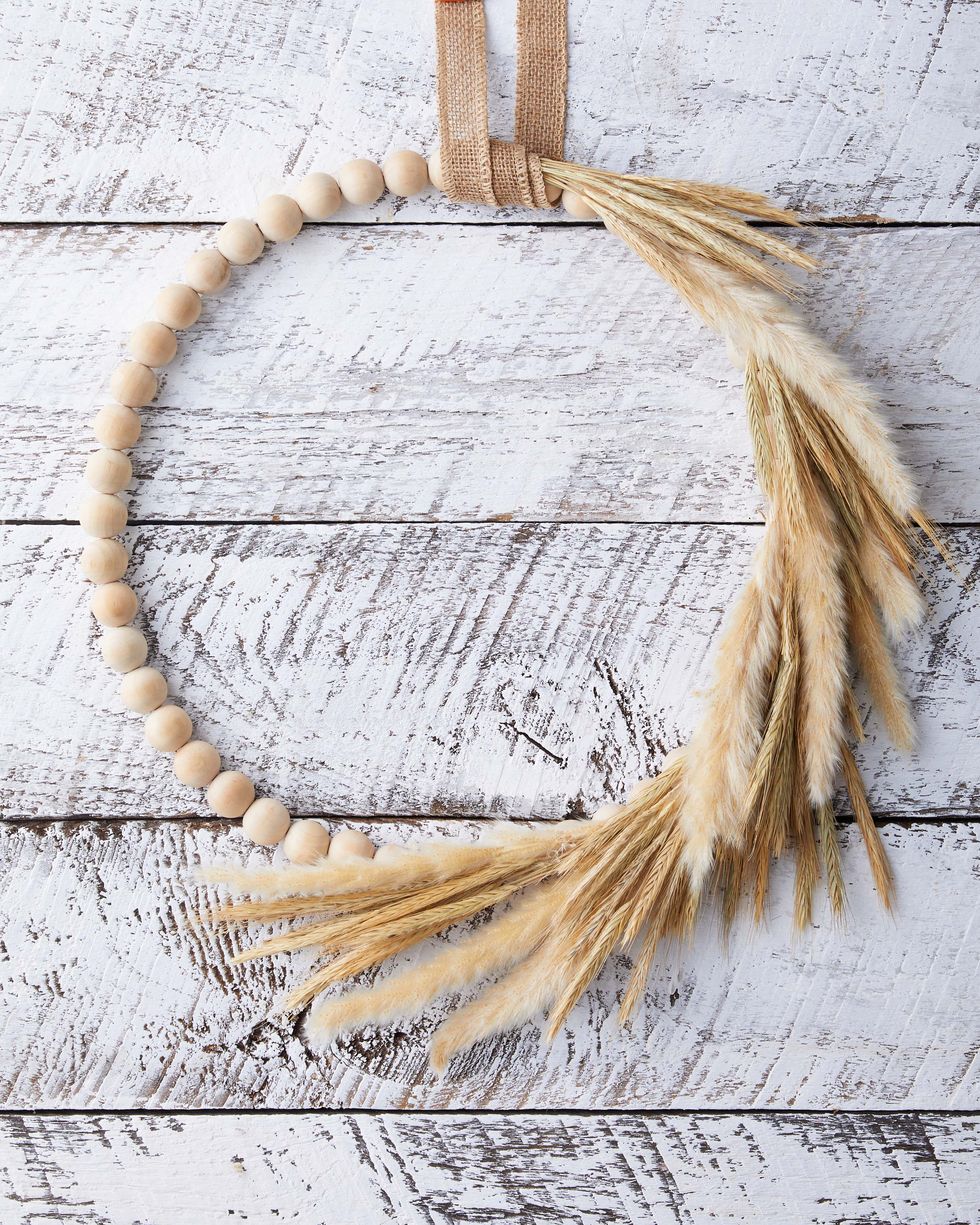 beaded wreath form with a wheat swag attached