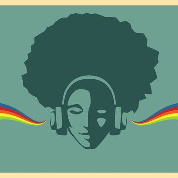 beautiful black girl listening to music from headphones