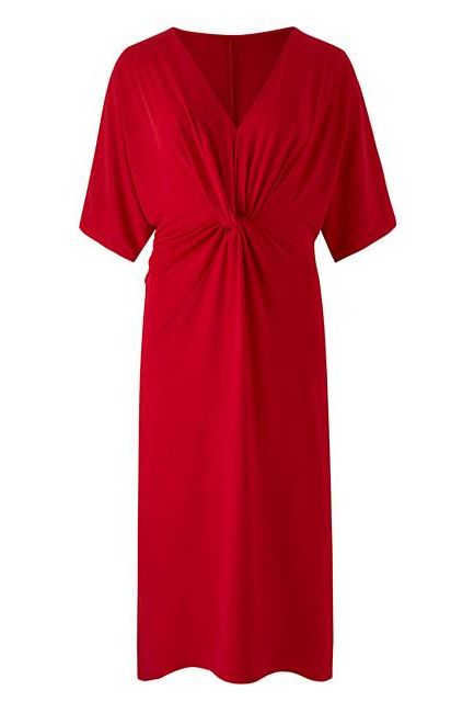 Clothing, Red, Dress, Sleeve, Day dress, Pink, Neck, Cocktail dress, Outerwear, Robe, 