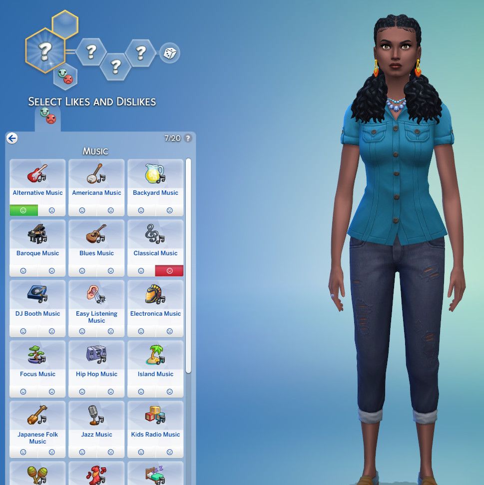 the sims 4  likes and dislikes, music genres