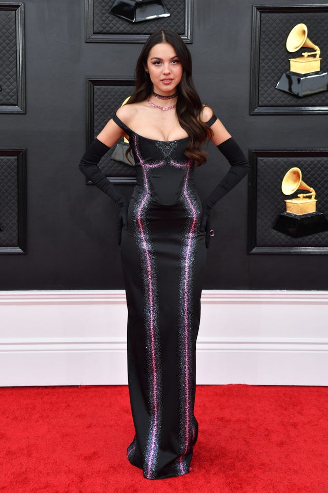 Olivia Rodrigo Wears Black Bodycon Dress to Grammys 2022 Red Carpet