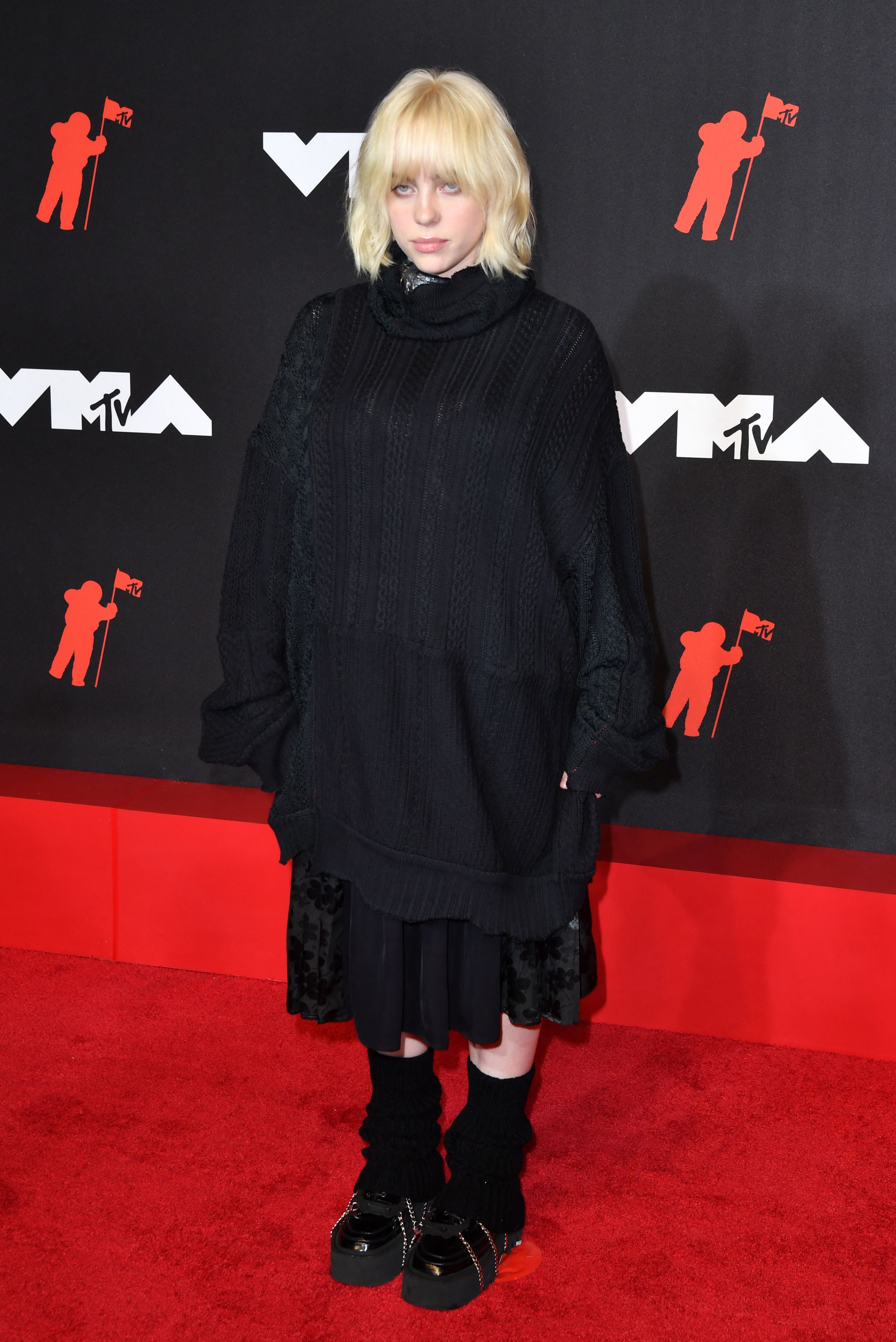 Billie Eilish Wears a Black Dress to the MTV VMAs in 2021