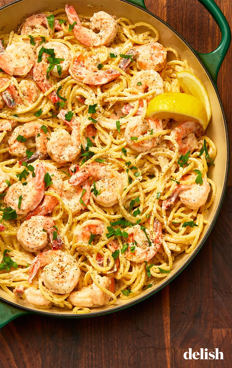 creamy lemon pepper shrimp spaghetti