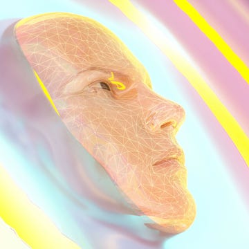ray kurzweil singularidad inteligencia artificial simulación imagen generada digitalmente de un rostro genérico con una rejilla digital sobre él, disuelto en líquido y observando contenido de internet