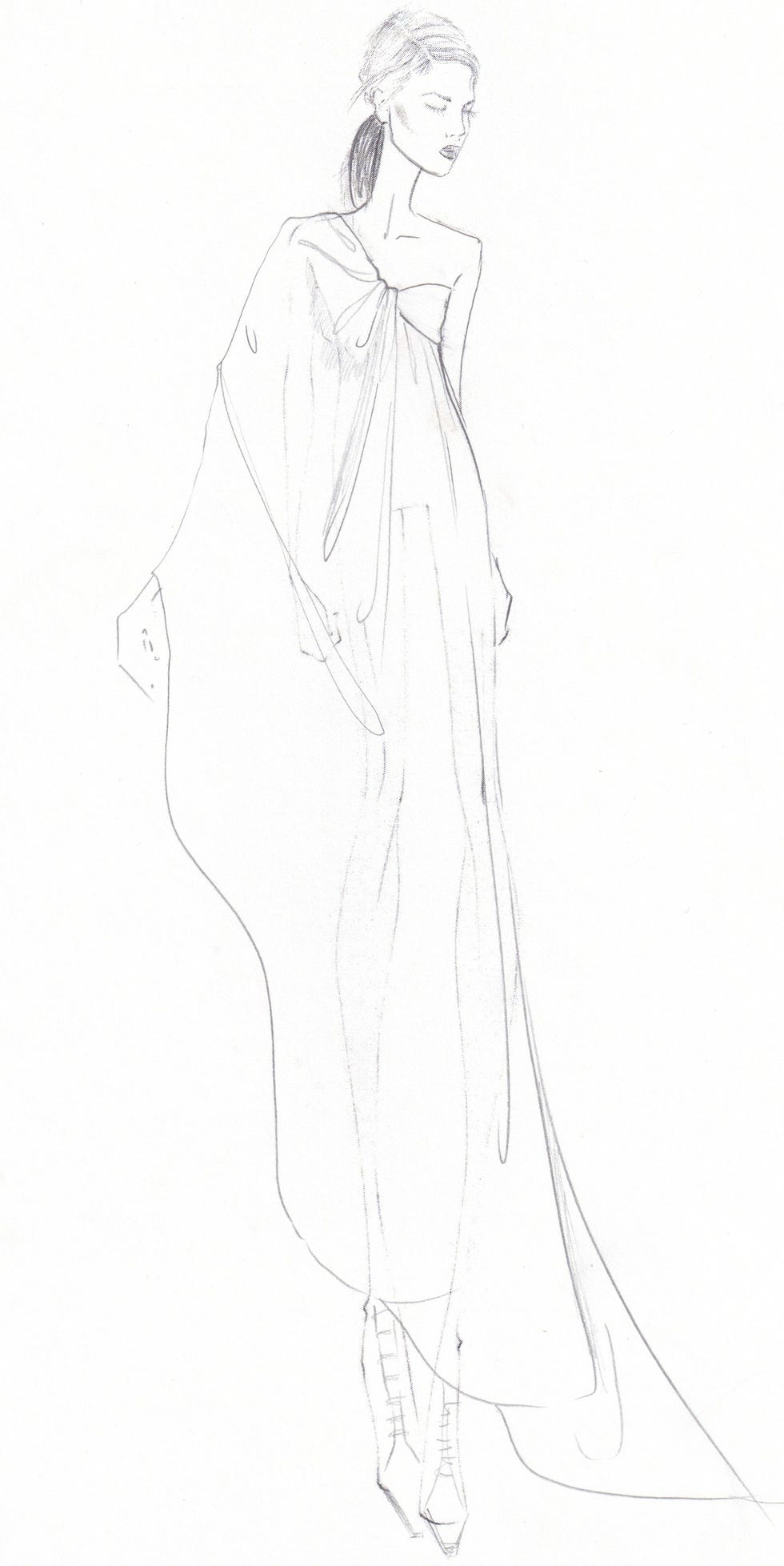 White, Drawing, Arm, Shoulder, Sketch, Long hair, Line art, Neck, Fashion illustration, Fashion design, 