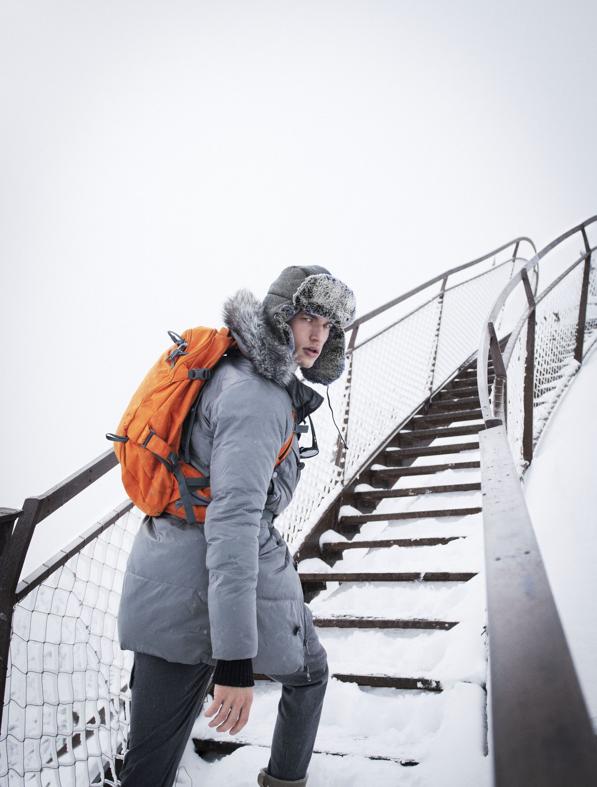 White, Snow, Outerwear, Stairs, Cool, Jacket, Winter, Footwear, Handrail, Photography, 