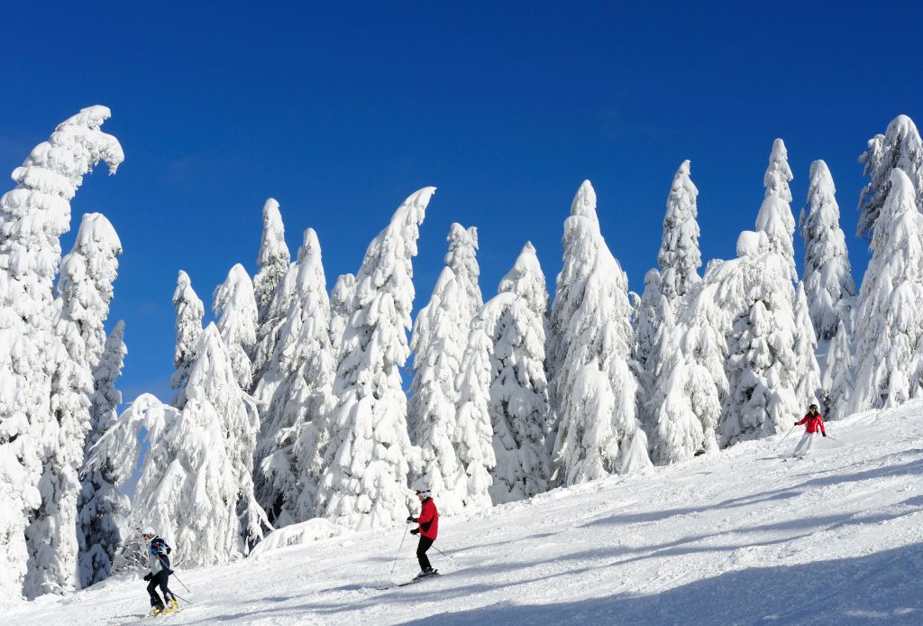 Settimana bianca in montagna - sciare Stock Photo