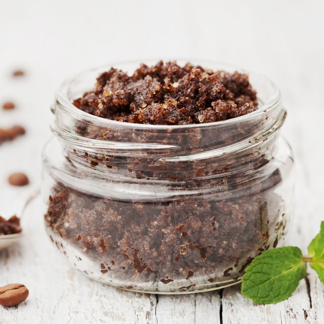 skin care from body scrub with ground coffee, spa concept