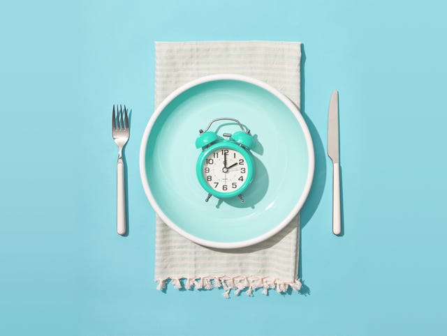 clock on plate with fork and knife