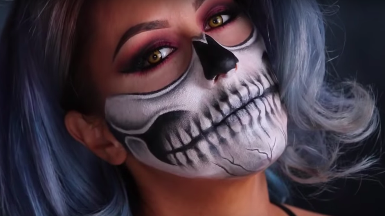 halloween half skull makeup