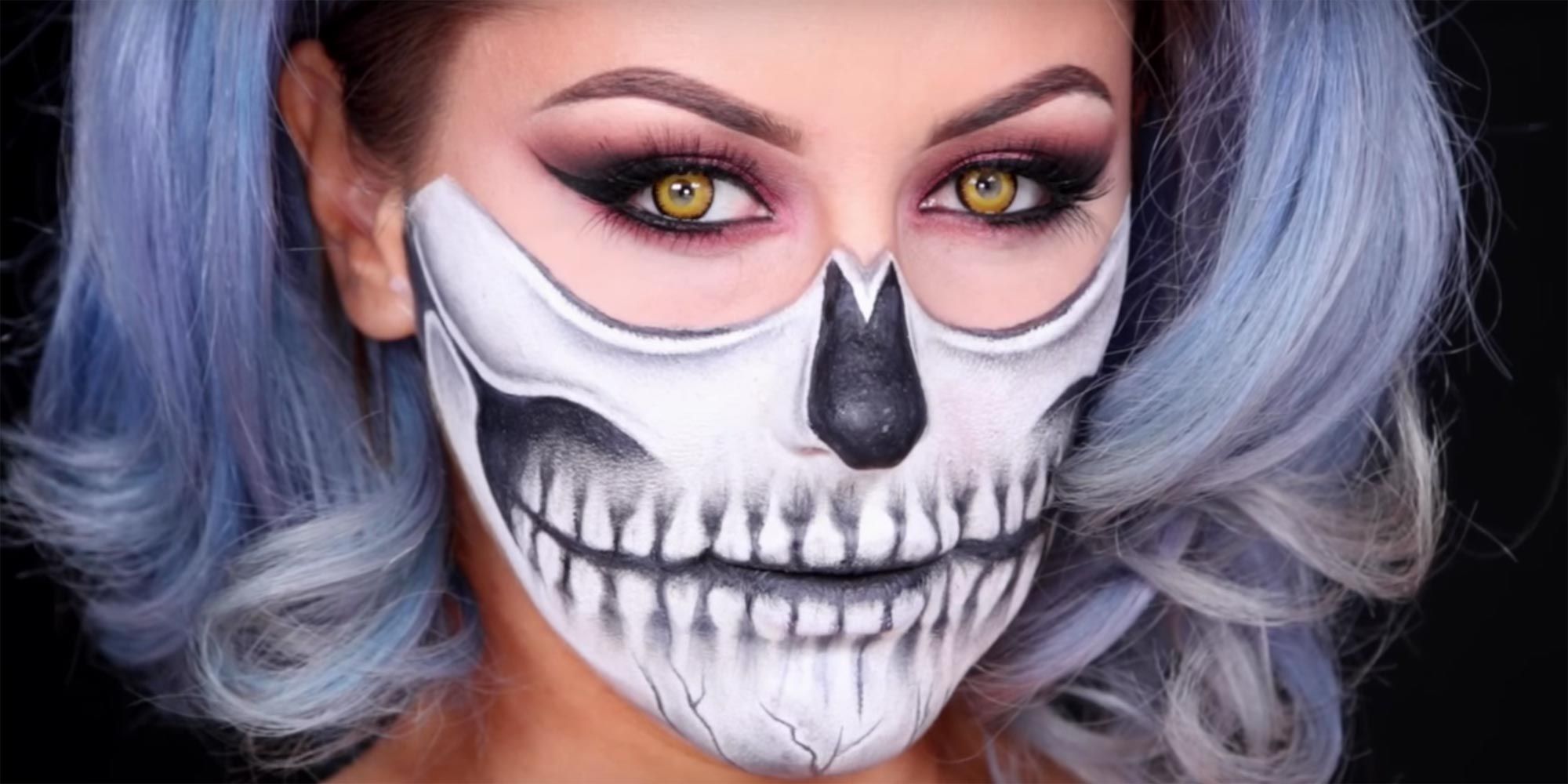halloween makeup half face skeleton
