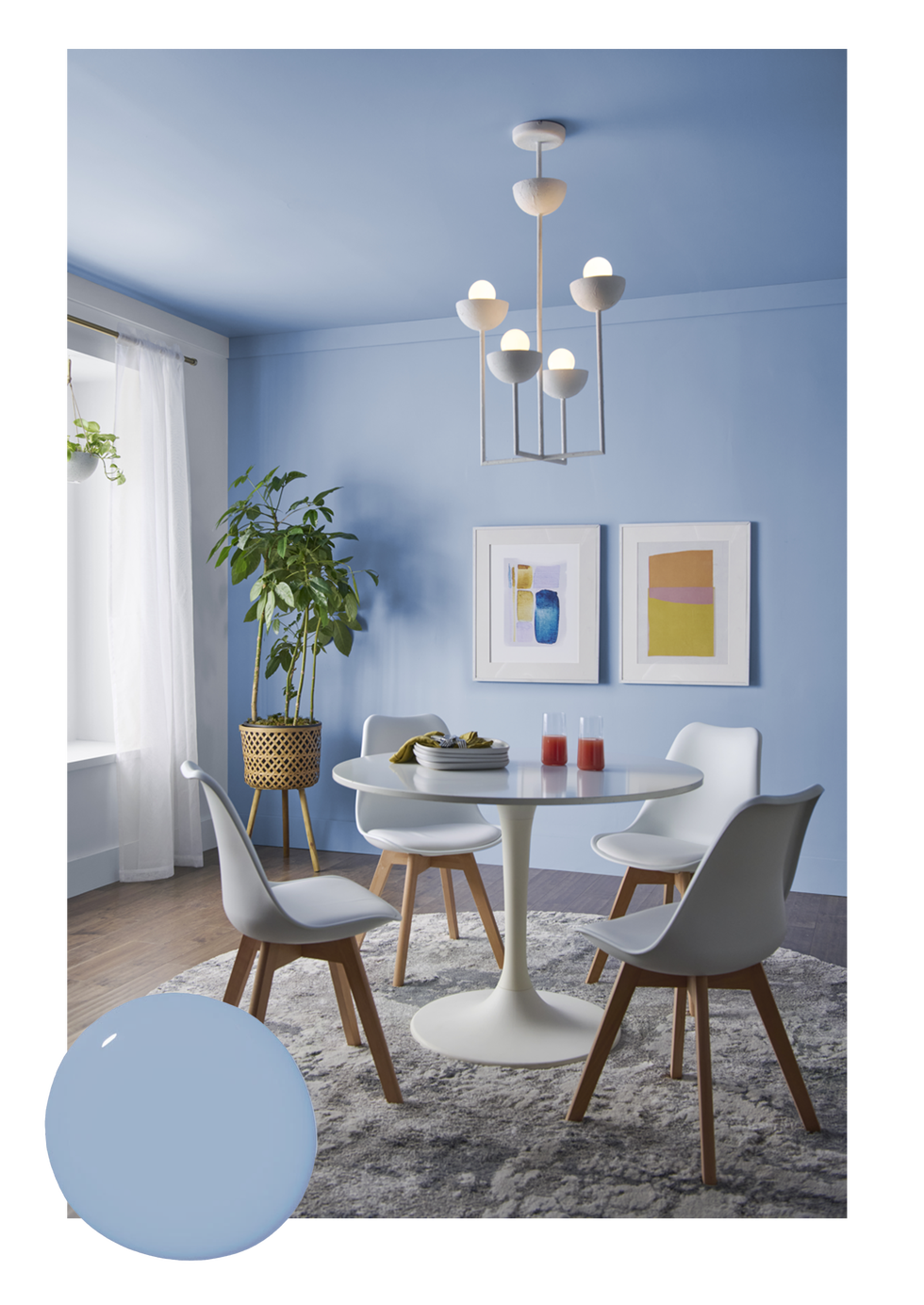 modern dining area with circular table and minimalist decor