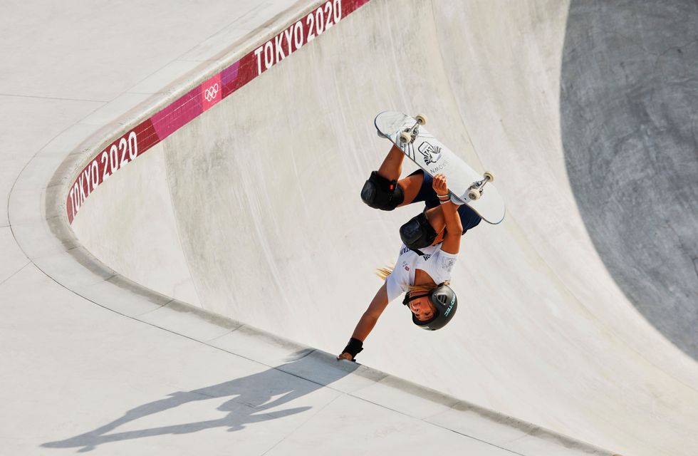 tokyo, japan   july 31 sky brown of team great britain gets inverted during training today at ariake skateboard park  ahead of the tokyo olympic games on july 31, 2021 in tokyo, japan photo by adam prettygetty images