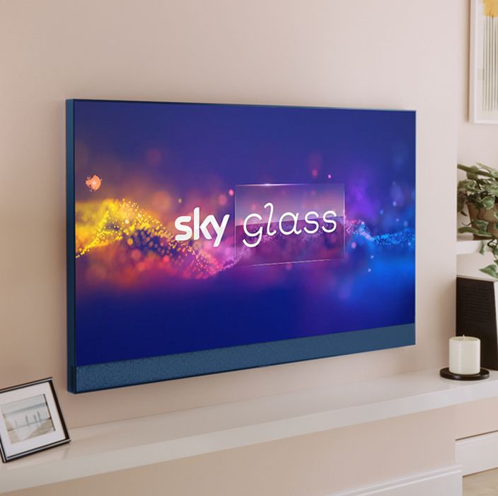 sky glass tv on a cream wall