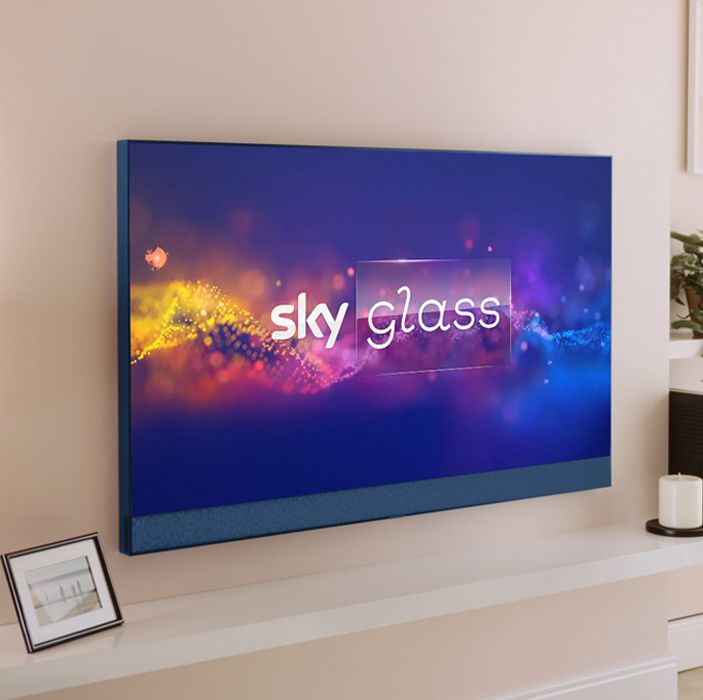 sky glass tv on a cream wall