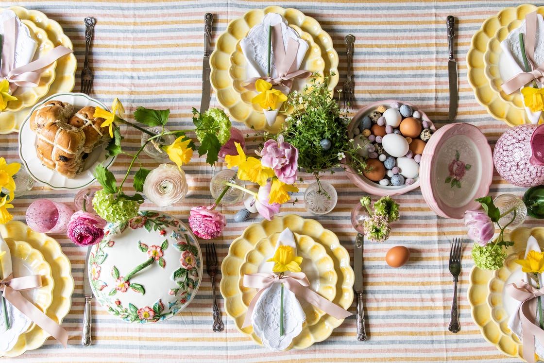 a table with plates and food