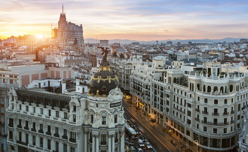 skyline of madrid with metropolis building and gra