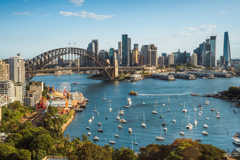 skyline with harbour bridge, sydney, australia