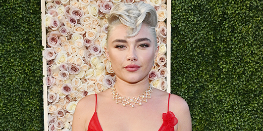 Florence Pugh gives punk bride energy in sheer white lace dress