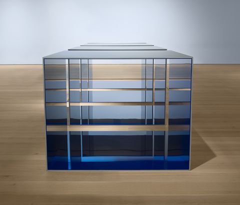 Blue, Product, Architecture, Display case, Transparent material, Glass, Rectangle, Furniture, Square, 