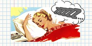Het logo van ELLE's rubriek Slaappaspoort, met een illustratie van een slapende vrouw.