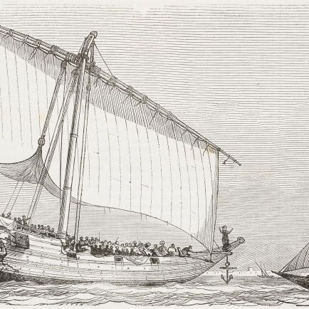 Slave ship of the African coast, slave trade