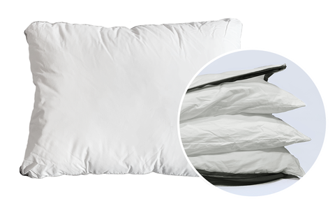 white sleep number pillow with a closeup of three pillows