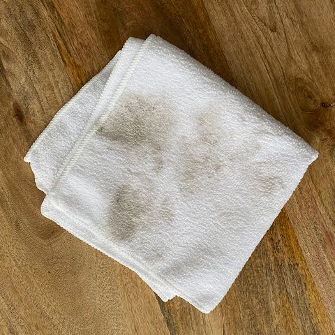 dirt on rag after using sanitizing paw cleaner