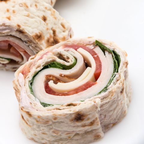 Sliced Turkey Breast and cheese wrap sandwich