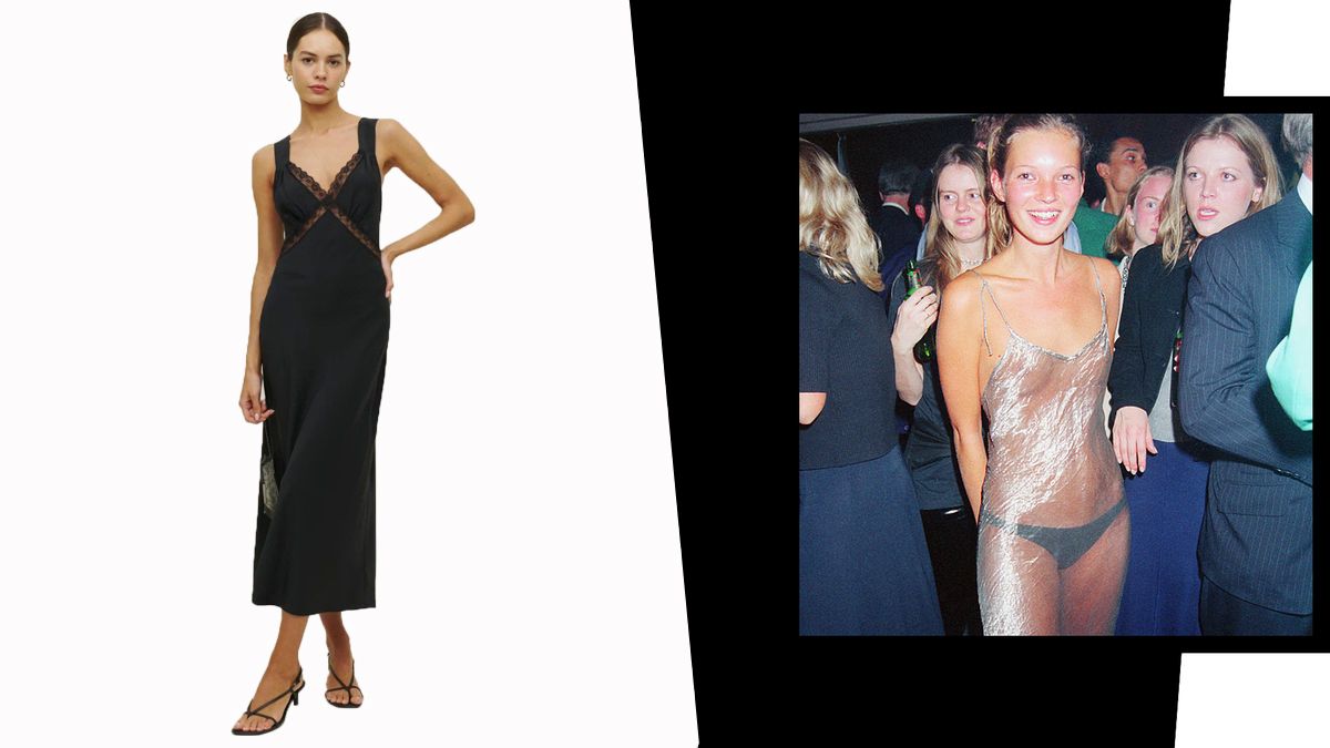 Kate Moss's Iconic Sheer Slip Dress- Metallic sheer slip dress