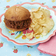 sloppy joes and chips on a plate