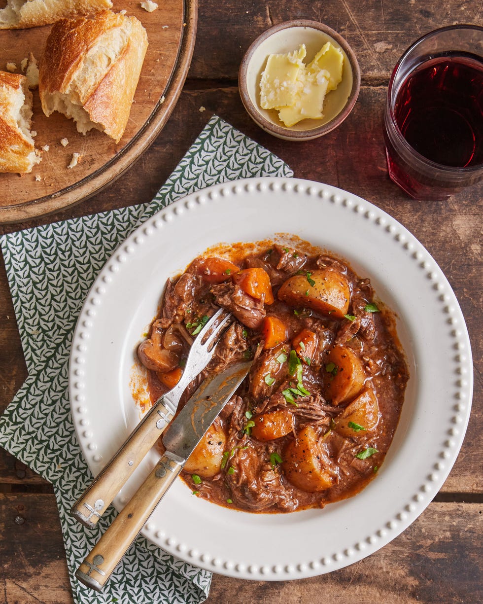 slow cooker beef stew on a plate