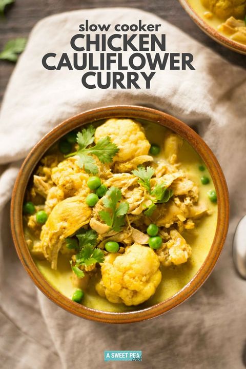 healthy slow-cooker soups: chicken cauliflower curry soup