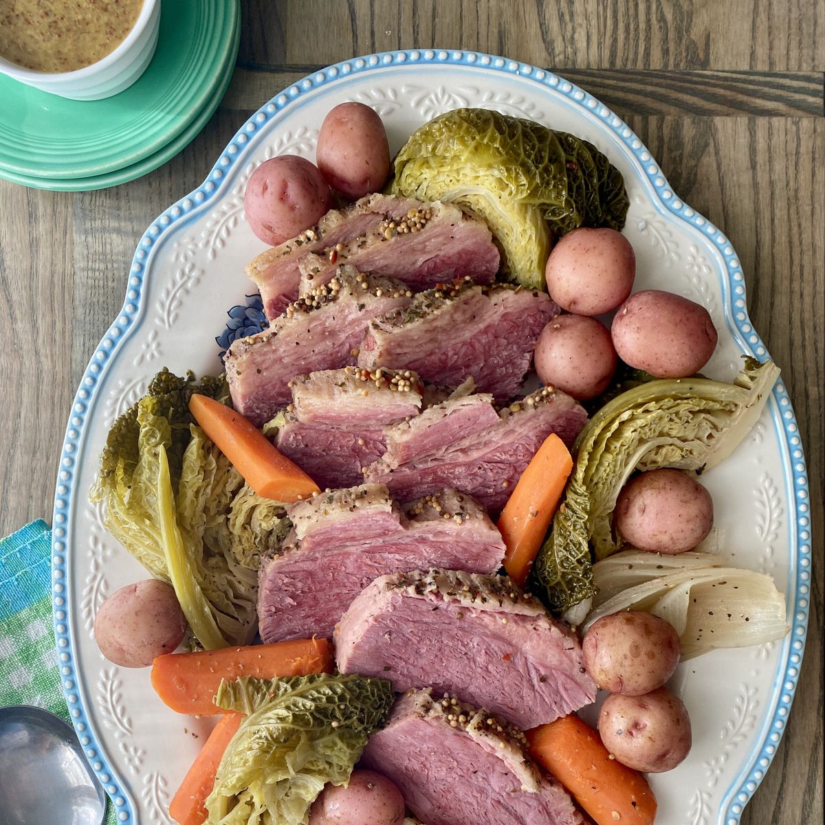 the pioneer woman's slow cooker corned beef and cabbage recipe on platter