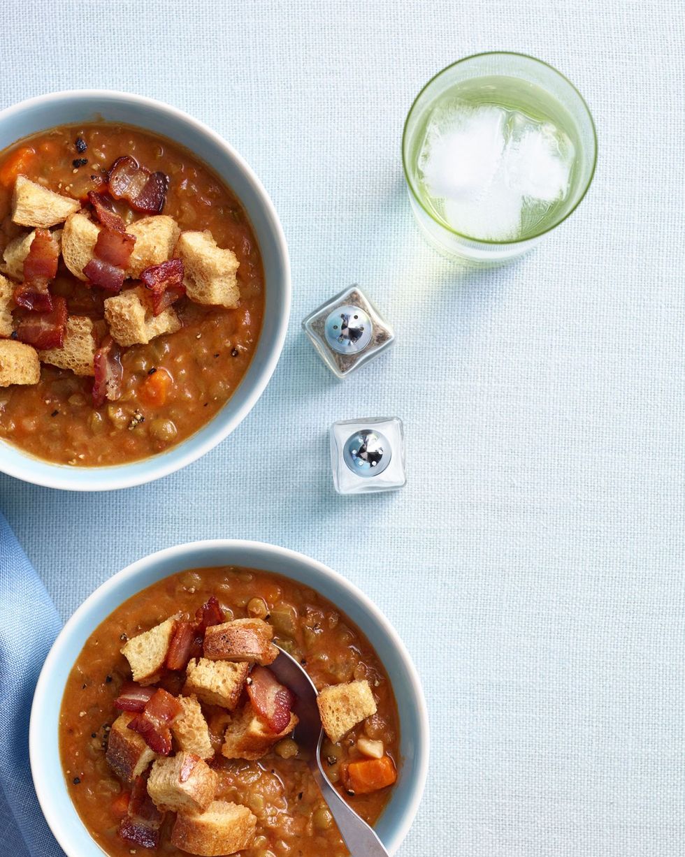 split pea and tomato soup with bacon