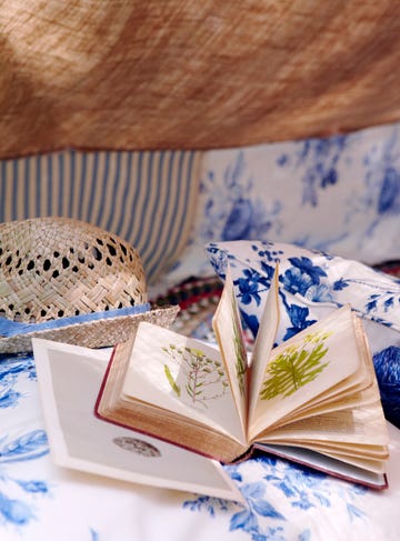 books on a picnic rug in the garden