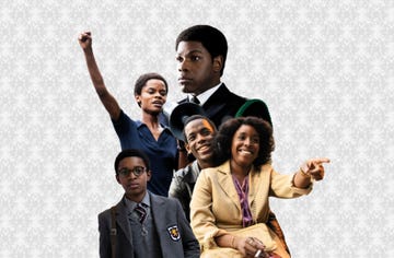 collage de imágenes de small axe, con john boyega y letitia wright