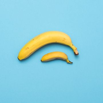 small banana compare size with banana on blue background size penis concept