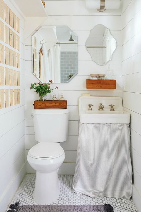 small bathroom storage ideas, skirted pedestal sink