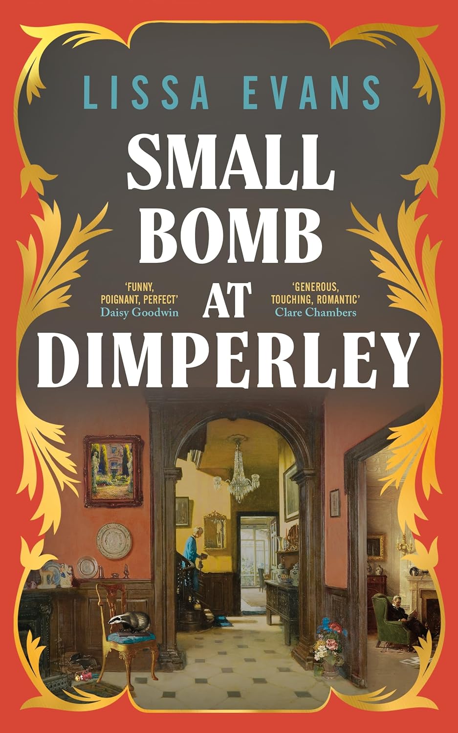 cover of small bomb at dimperley by lissa evans featuring a detailed illustration of an indoor space