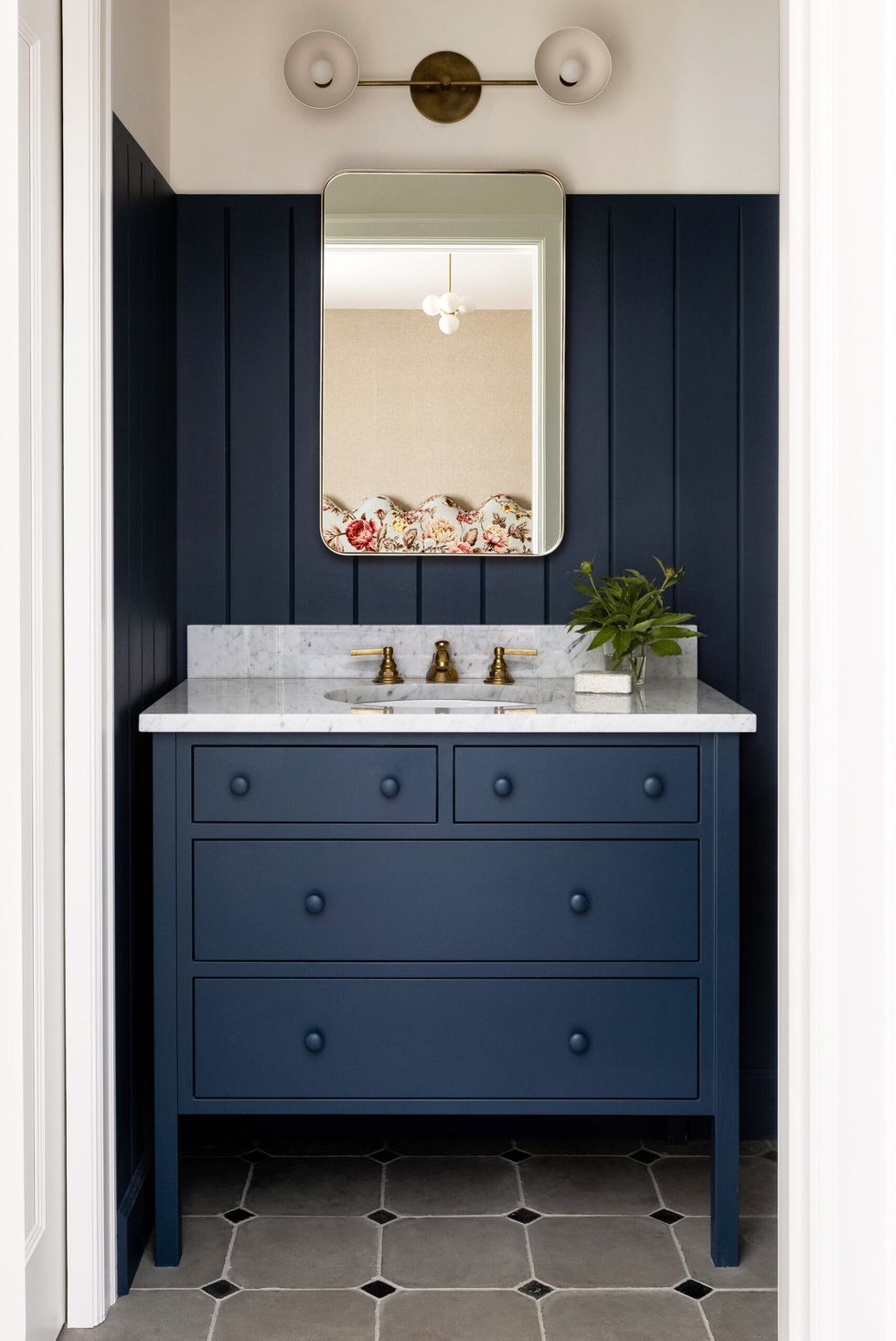 navy blue small bathroom