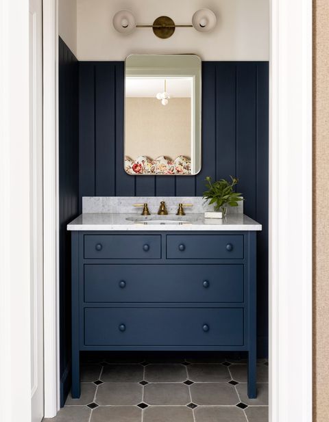 navy blue small bathroom