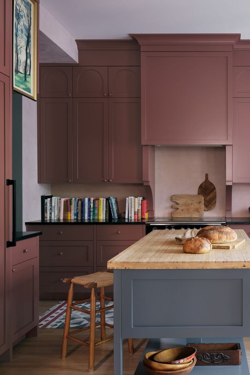 mauve cabinets in kitchen