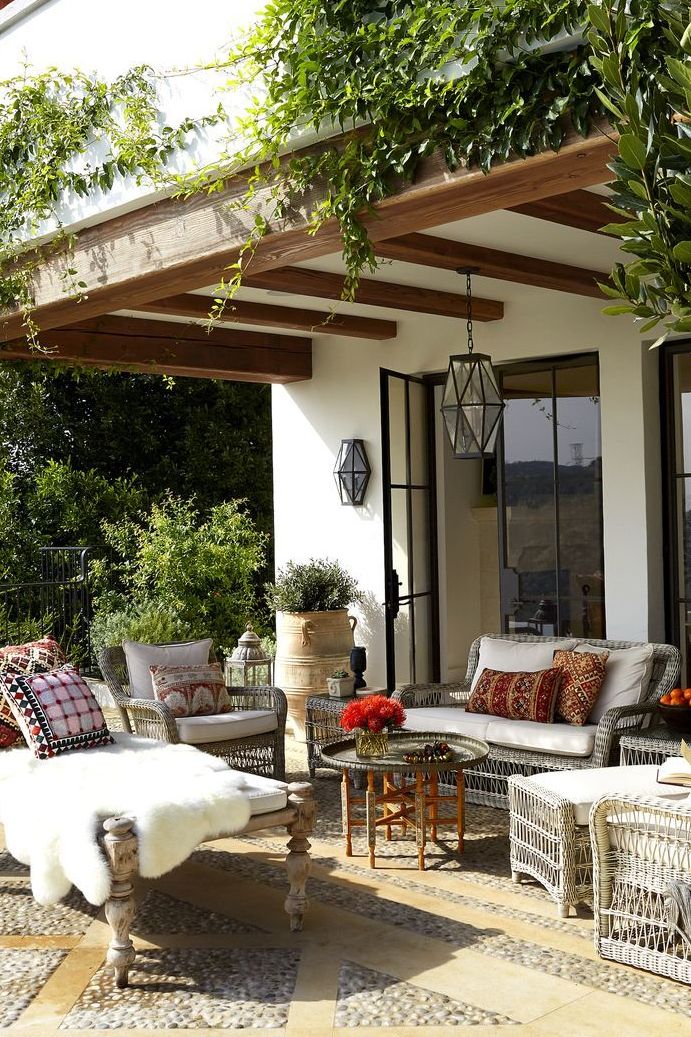 patio with textured seating and pillows