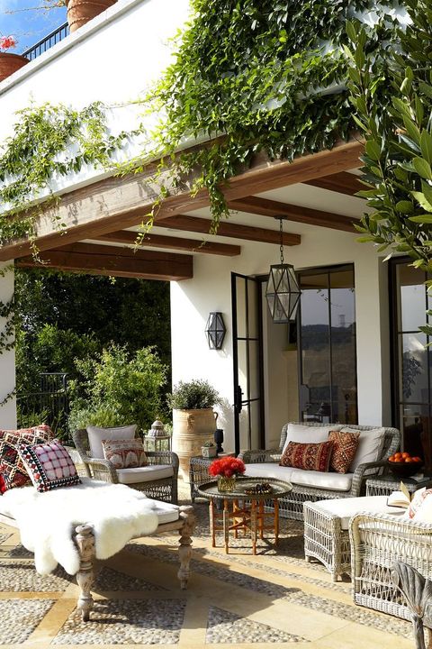 patio with textured seating and pillows
