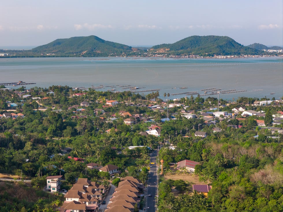 small town from aerial view near the sea in songkhla province, south of thailand