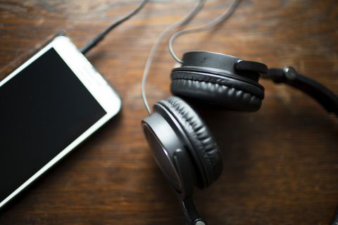 smartphone connected with headphones