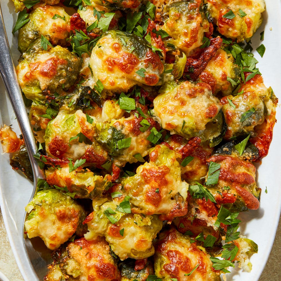brussels sprouts baked topped with cheese