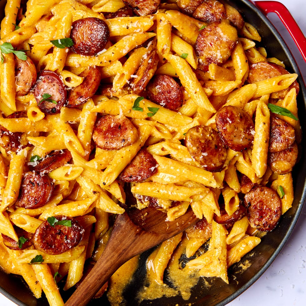 cajun flavored alfredo with penne tossed with smoked sausage