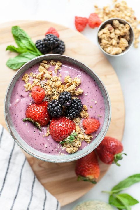 berry smoothie bowl with strawberries and blackberries